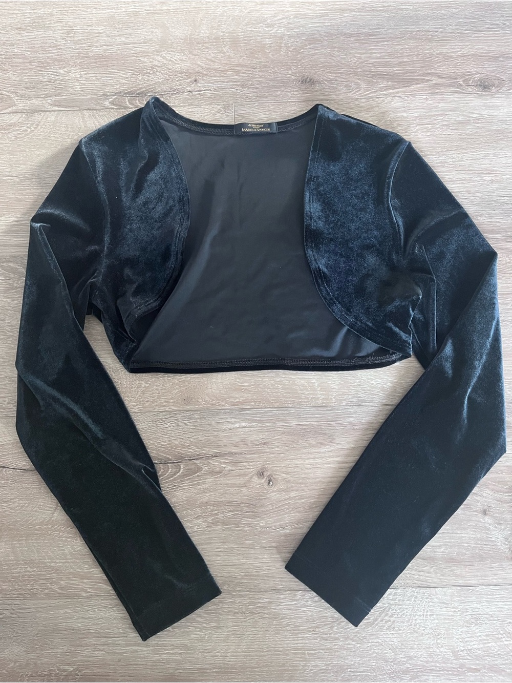 Marks & Spencer Black Velvet Long-Sleeve Cropped Shrug